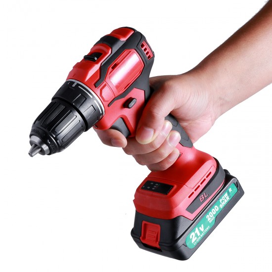 2000mAh 21+1N.M LED Cordless Electric Drill 2 Speeds Impact Drill W/ None/1pc/2pcs Battery