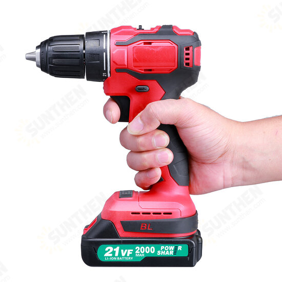 2000mAh 21+1N.M LED Cordless Electric Drill 2 Speeds Impact Drill W/ None/1pc/2pcs Battery