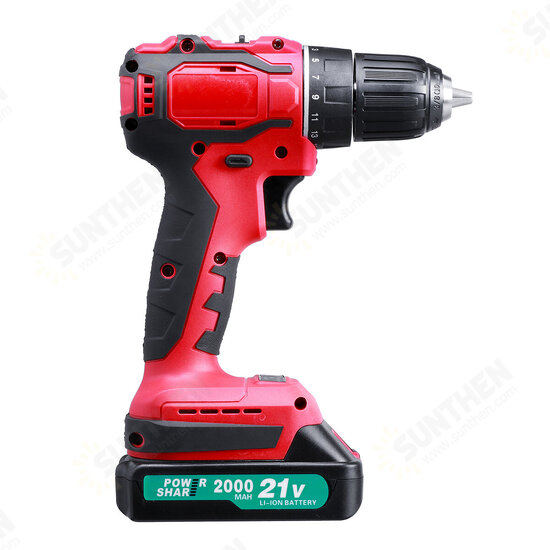 2000mAh 21+1N.M LED Cordless Electric Drill 2 Speeds Impact Drill W/ None/1pc/2pcs Battery