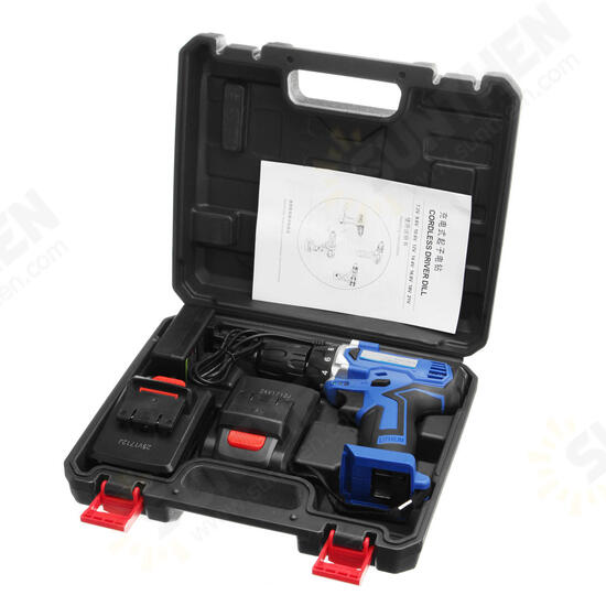 25V Rechargeable Cordless Drill Lithium-Ion Power Screwdriver With 2 Batteries 1 Charger