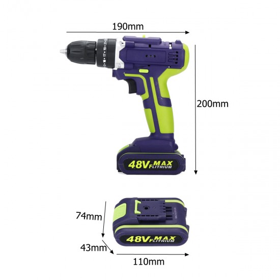 3 In 1 Hammer Drill 48V Cordless Drill Double Speed Power Drills LED lighting 1Pcs Large Capacity Battery 50Nm 25+1 Torque Electric Drill