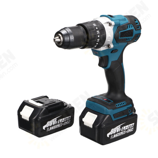 3 in 1 3500rpm 800W Brushless Cordless Impact Drill Screwdriver 90N.M Compact Electric Hammer Drill Driver W/ 1/2 2.4Ah Battery For Makita