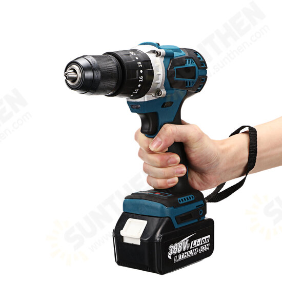 3 in 1 3500rpm 800W Brushless Cordless Impact Drill Screwdriver 90N.M Compact Electric Hammer Drill Driver W/ 1/2 2.4Ah Battery For Makita