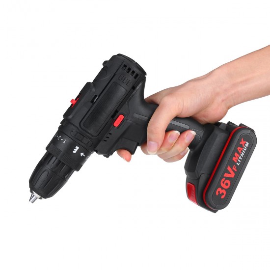 3 in 1 36V 550W Cordless Electric Impact Hammer Drill Screwdriver 2 Speeds W/ 2pcs Battery