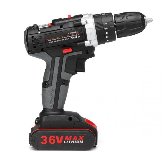 36VF 25+3 Speed Cordless Electric Power Impact Drill Torque Adjustable with 3 Battery