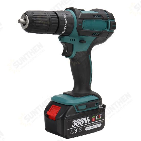 388VF 1500W Electric Cordless Impact Drill LED Working Light Rechargeable Woodworking Maintenance Tool W/ 1pc/2pcs Battery