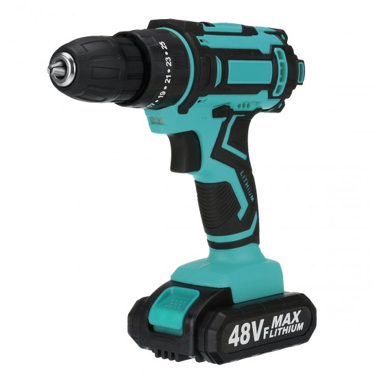 48V 10mm Rechargeable Impact Driver Electric Drill Power Tool 25+3 Gears W/ 1/2 Battery