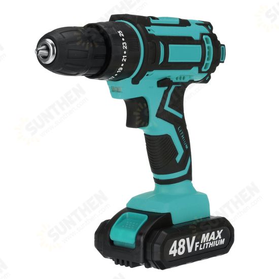 48V 10mm Rechargeable Impact Driver Electric Drill Power Tool 25+3 Gears W/ 1/2 Battery