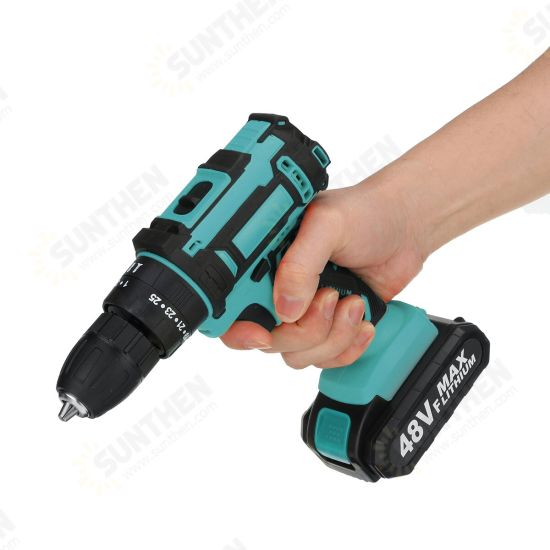 48V 10mm Rechargeable Impact Driver Electric Drill Power Tool 25+3 Gears W/ 1/2 Battery