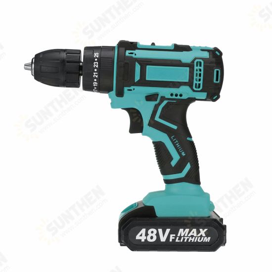 48V 10mm Rechargeable Impact Driver Electric Drill Power Tool 25+3 Gears W/ 1/2 Battery