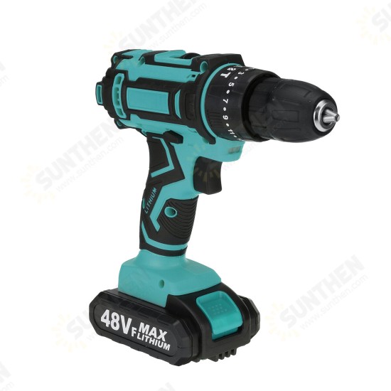 48V 10mm Rechargeable Impact Driver Electric Drill Power Tool 25+3 Gears W/ 1/2 Battery