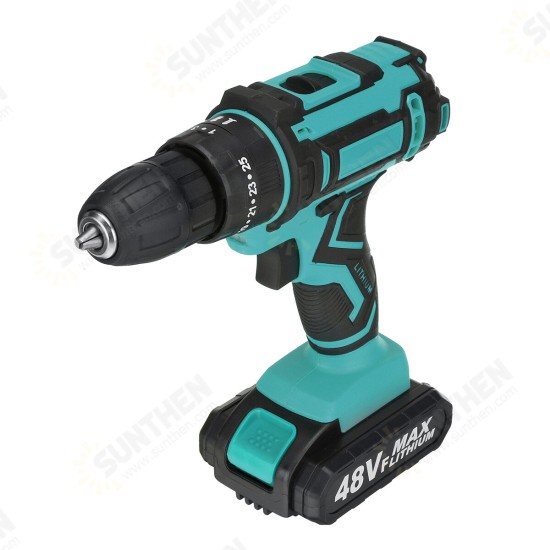 48V 10mm Rechargeable Impact Driver Electric Drill Power Tool 25+3 Gears W/ 1/2 Battery