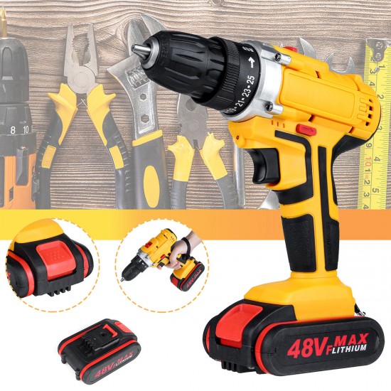 48V 1300mAh Cordless Electric Drill 25+3 Gear Electric Screw Driver Drill With 1 Or 2 Battery