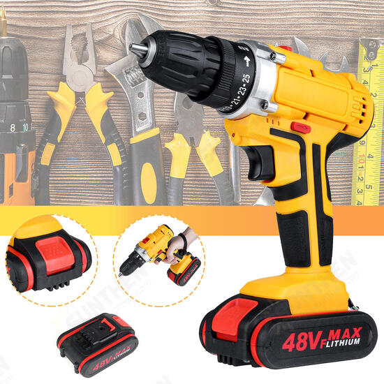 48V 1300mAh Cordless Electric Drill 25+3 Gear Electric Screw Driver Drill With 1 Or 2 Battery