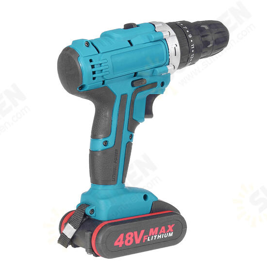 48V 2 Speed Power Drills Cordless Electric Drill 13000mAh 25+3 Torque Drilling Tool With 2 Li-ion Batteries