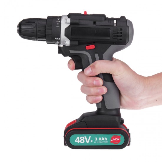 520N.m. 48V Cordless Electric Drill Driver 3/8inch Chuck Rechargeable Power Drill W/ 2pcs Battery