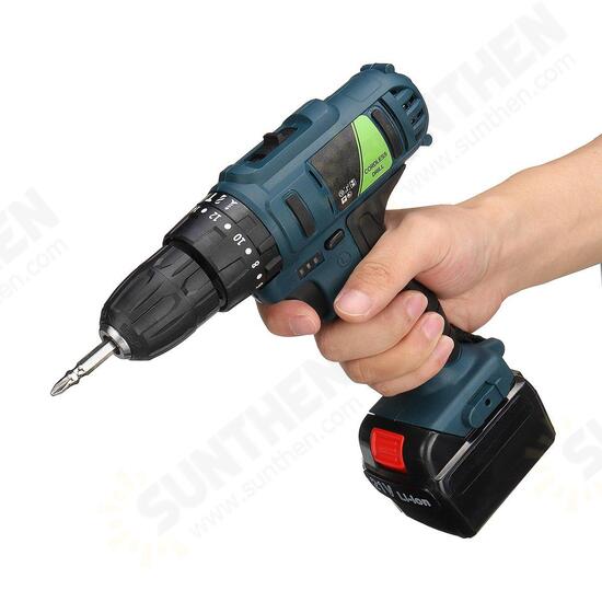 Adjustable 21V Rechargeable Cordless Power Impact Drill Electric Screwdriver with 2 Li-ion Battery