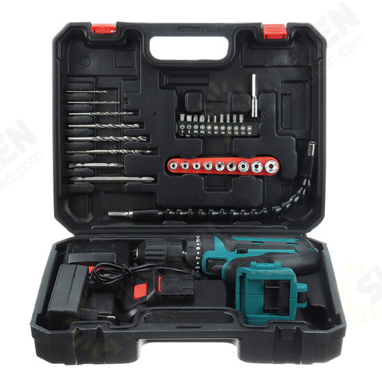 Cordless Rechargeable Electric Drill Screwdriver LED Portable Metal Wood Drilling Tool W/ 1/2pcs Battery & Storage Box