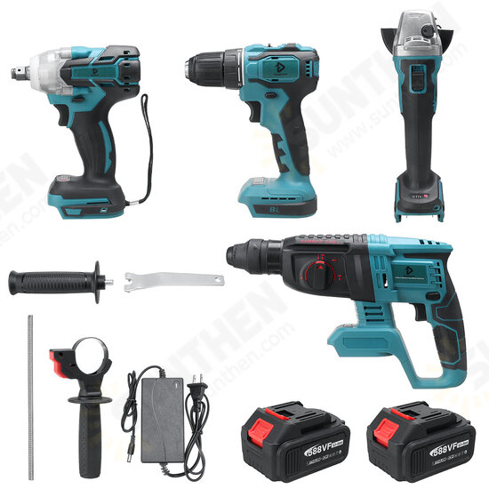 588VF 4Pcs Li-ion Battery Power Tool Set Angle Grinder Cordless Drill Hammer Electric Wrench Fit Makita