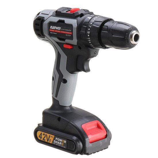 21V Brushless Impact Power Drill 35N/M Li-ion Rechargeable Electric Flat Drill Screw Driver 2 Speeds 25+3 Gears With 2 Battery