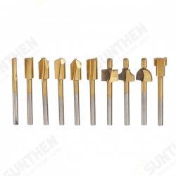 10Pcs 3mm Titanium Coated HSS Router Bit Set 3mm Shank Burr Rotary File Wood Milling Cutter Tool