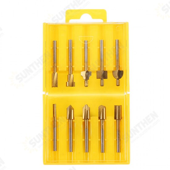 10Pcs 3mm Titanium Coated HSS Router Bit Set 3mm Shank Burr Rotary File Wood Milling Cutter Tool 10Pcs 3mm Titanium Coated HSS Router Bit Set 3mm Shank Burr Rotary File Wood Milling Cutter Tool