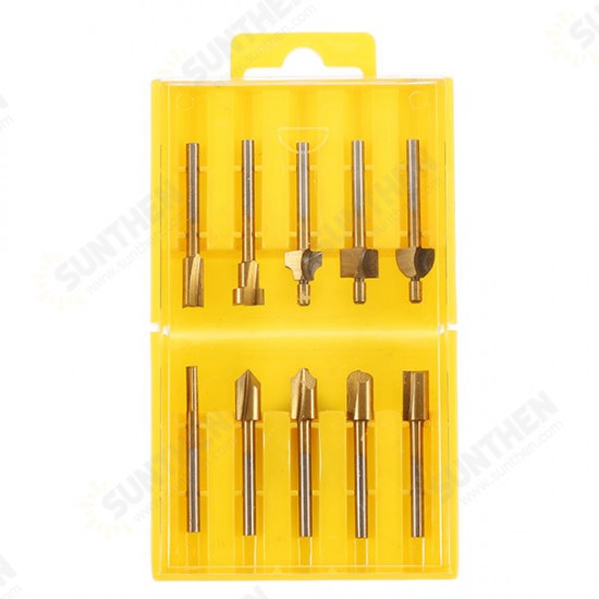 10Pcs 3mm Titanium Coated HSS Router Bit Set 3mm Shank Burr Rotary File Wood Milling Cutter Tool