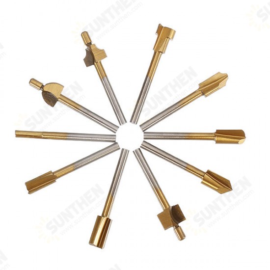 10Pcs 3mm Titanium Coated HSS Router Bit Set 3mm Shank Burr Rotary File Wood Milling Cutter Tool 10Pcs 3mm Titanium Coated HSS Router Bit Set 3mm Shank Burr Rotary File Wood Milling Cutter Tool
