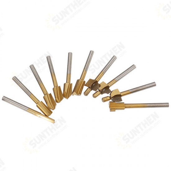 10Pcs 3mm Titanium Coated HSS Router Bit Set 3mm Shank Burr Rotary File Wood Milling Cutter Tool 10Pcs 3mm Titanium Coated HSS Router Bit Set 3mm Shank Burr Rotary File Wood Milling Cutter Tool