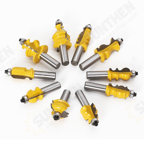 10pcs 12mm Shank Architectural Molding Handrail Router Bits Set Casing Base CNC Line Woodworking Cutters Face Mill 10pcs 12mm Shank Architectural Molding Handrail Router Bits Set Casing Base CNC Line Woodworking Cutters Face Mill