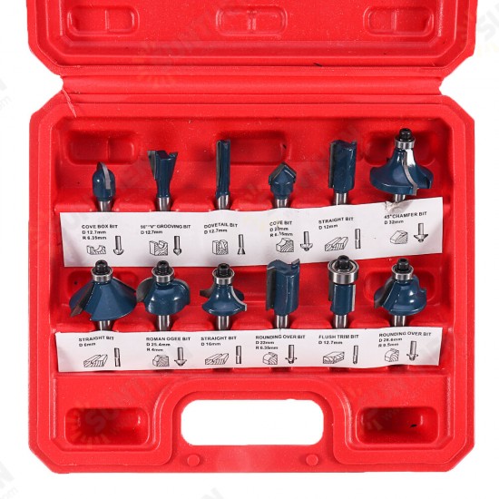 12/15Pcs 1/4 Inch Shank Router Bit Set Woodworking 6.35mm Shank Drill Bits For Trimming Engraving Machine