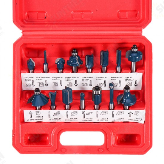 12/15Pcs 1/4 Inch Shank Router Bit Set Woodworking 6.35mm Shank Drill Bits For Trimming Engraving Machine