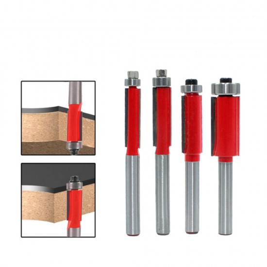 1/4inch End Dual Flutes Ball Bearing Flush Router Bit Straight Shank Trim Wood Milling Cutters for Woodworking