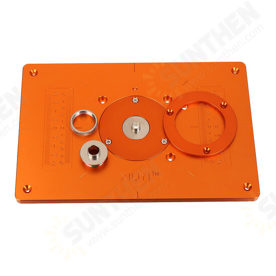 300mm Trimming Machine Flip Plate Aluminum Router Table Insert Plate with Bushing and Cover for Electric Wood Milling Guide Table 300mm Trimming Machine Flip Plate Aluminum Router Table Insert Plate with Bushing and Cover for Electric Wood Milling Guide Table