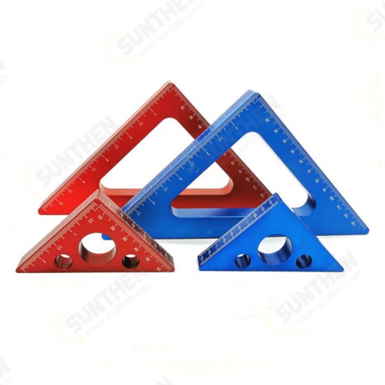 Aluminum Alloy 45 Degree Angle Ruler Inch Metric Triangle Ruler Carpenter Workshop Woodworking Square Measuring Tools