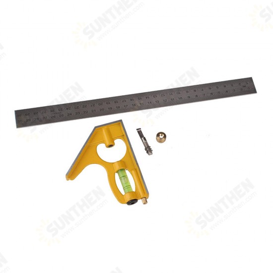 12 Inch 300mm Adjustable Combination Square Angle Ruler 45/90 Degree With Bubble Level