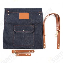 Denim Bib Apron Leather Strap Barista Baker Work Uniform Bartender BBQ Chef Cook Woodworking Apron Denim Bib Apron Leather Strap Barista Baker Work Uniform Bartender BBQ Chef Cook Woodworking Apron