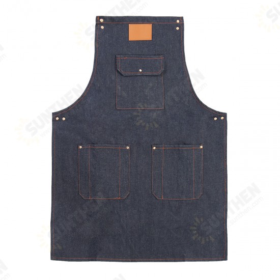 Denim Bib Apron Leather Strap Barista Baker Work Uniform Bartender BBQ Chef Cook Woodworking Apron Denim Bib Apron Leather Strap Barista Baker Work Uniform Bartender BBQ Chef Cook Woodworking Apron