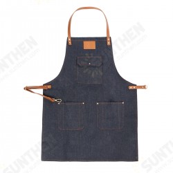 Denim Bib Apron Leather Strap Barista Baker Work Uniform Bartender BBQ Chef Cook Woodworking Apron Denim Bib Apron Leather Strap Barista Baker Work Uniform Bartender BBQ Chef Cook Woodworking Apron