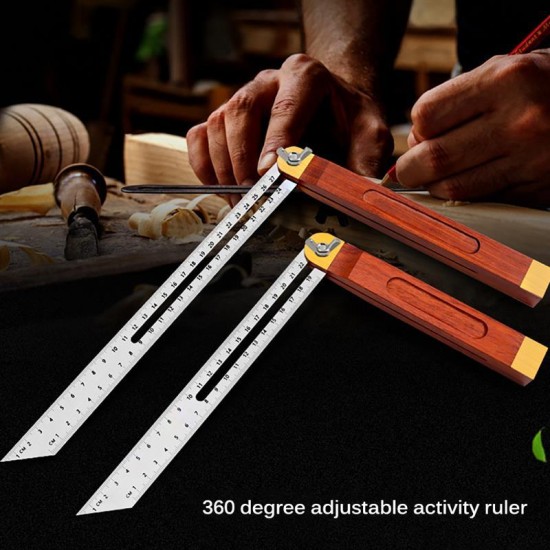 0-22/0-27cm Sliding Angle Ruler T Bevel Hardwood Handle Rotatable Engineer Ruler for Woodworking