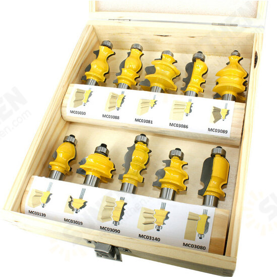 10 Piece 1/2 Inch Shank Architectural Molding Router Bit Set Door Picture Frame Bits with Wood Case Trimming Milling Cutter For Cutter Power Tools 10 Piece 1/2 Inch Shank Architectural Molding Router Bit Set Door Picture Frame Bits with Wood Case Trimming Milling Cutter For Cutter Power Tools
