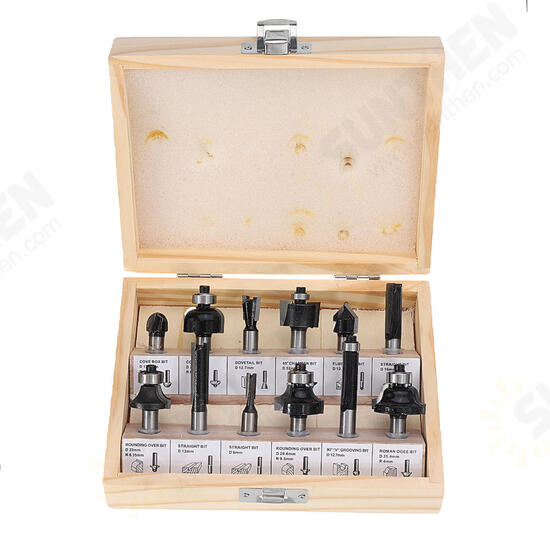 12pcs 8mm Shank Tungsten Carbide Router Bit Set With Wooden Case Woodworking Cutter 12pcs 8mm Shank Tungsten Carbide Router Bit Set With Wooden Case Woodworking Cutter