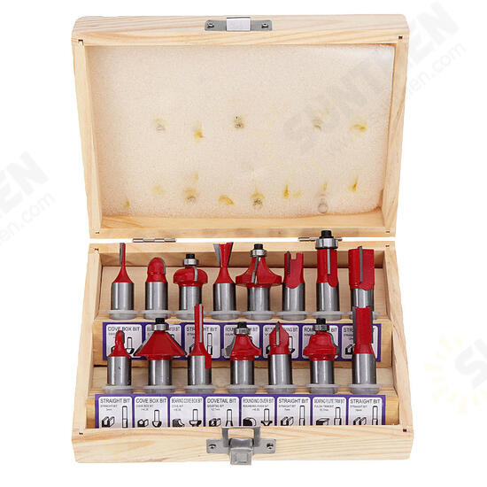 15pcs 1/2 Inch Shank Tungsten Carbide Router Bit Set With Wooden Case Woodworking Cutter 15pcs 1/2 Inch Shank Tungsten Carbide Router Bit Set With Wooden Case Woodworking Cutter