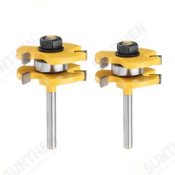 2Pcs 6/8mm Shank 3 Tooth T Mortise Tenon Cutter Woodworking Tongue Groove Router Bit Set