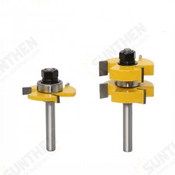 2Pcs 8mm Shank Tongue Groove Joint Router Bits Three-tooth T-type Assemble Milling Cutter for Wood Woodworking Cutting Tools