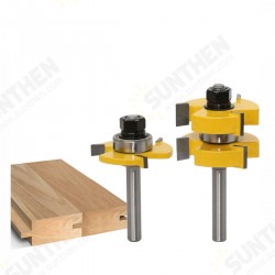 2Pcs 8mm Shank Tongue Groove Joint Router Bits Three-tooth T-type Assemble Milling Cutter for Wood Woodworking Cutting Tools