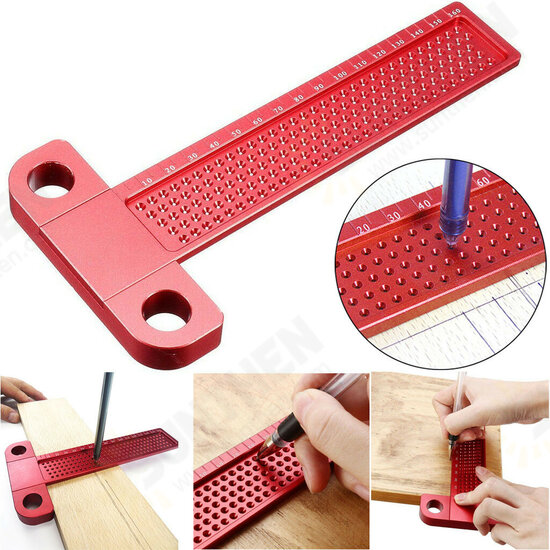 Aluminium Alloy T-160 Hole Positioning Metric Measuring Ruler Woodworking Precision Marking Scriber Aluminium Alloy T-160 Hole Positioning Metric Measuring Ruler Woodworking Precision Marking Scriber