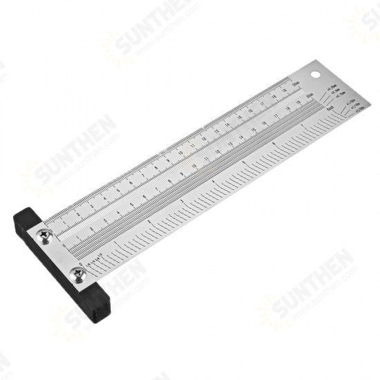 Inch and 200/300/400mm Stainless Steel Precision Marking T Ruler Hole Positioning Measuring Ruler Woodworking Scriber Scribing Tool