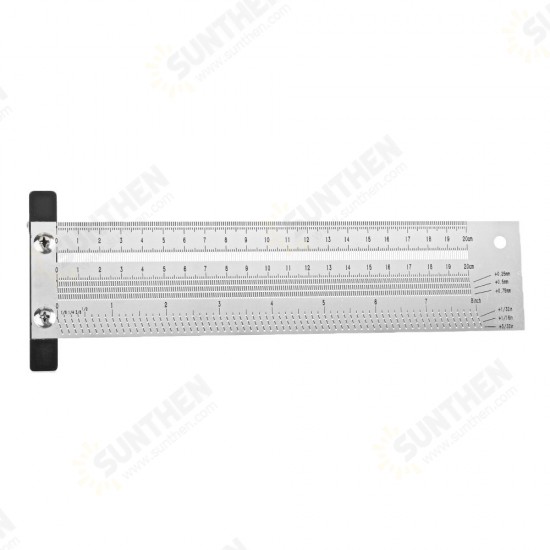 Inch and 200/300/400mm Stainless Steel Precision Marking T Ruler Hole Positioning Measuring Ruler Woodworking Scriber Scribing Tool