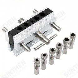 Metric/Inch Woodworking Self-Centering Hole Punch Locator Drill Guide Set Doweling Jig Kit Silver Color